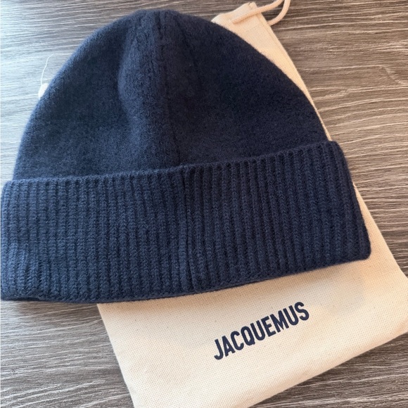 Jacquemus Navy Ribbed Cuff Beanie with Logo Patch - Picture 4 of 4